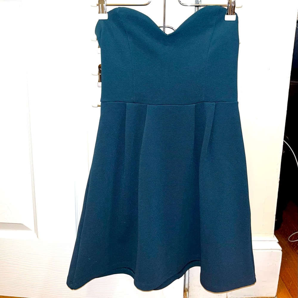 Jewel tone green strapless mini dress